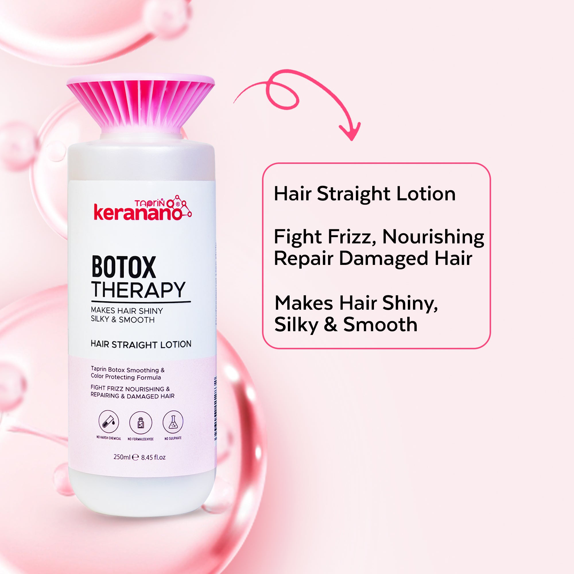 Taprin Keranano Hair Botox Treatment Kit for Straightening Hair - (Each 250 ml)x4 | Bond Repair & 0% Formaldehyde