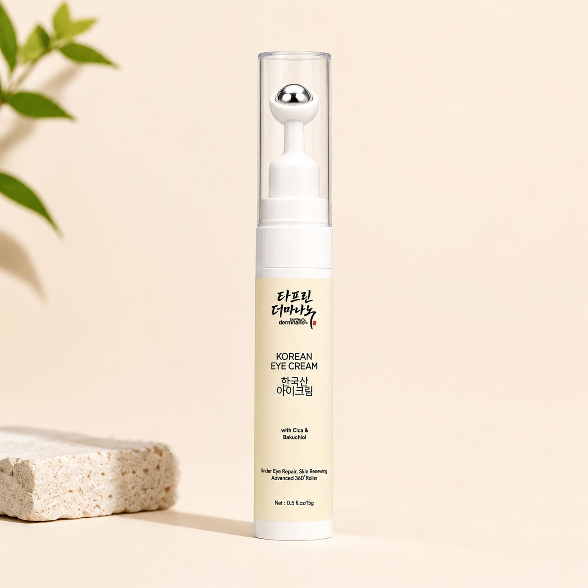 Korean Eye Cream with Centella & Bakuchiol | Hydrating Under Eye Cream with Roller for Dark Circles & Fine Line Support (15g)