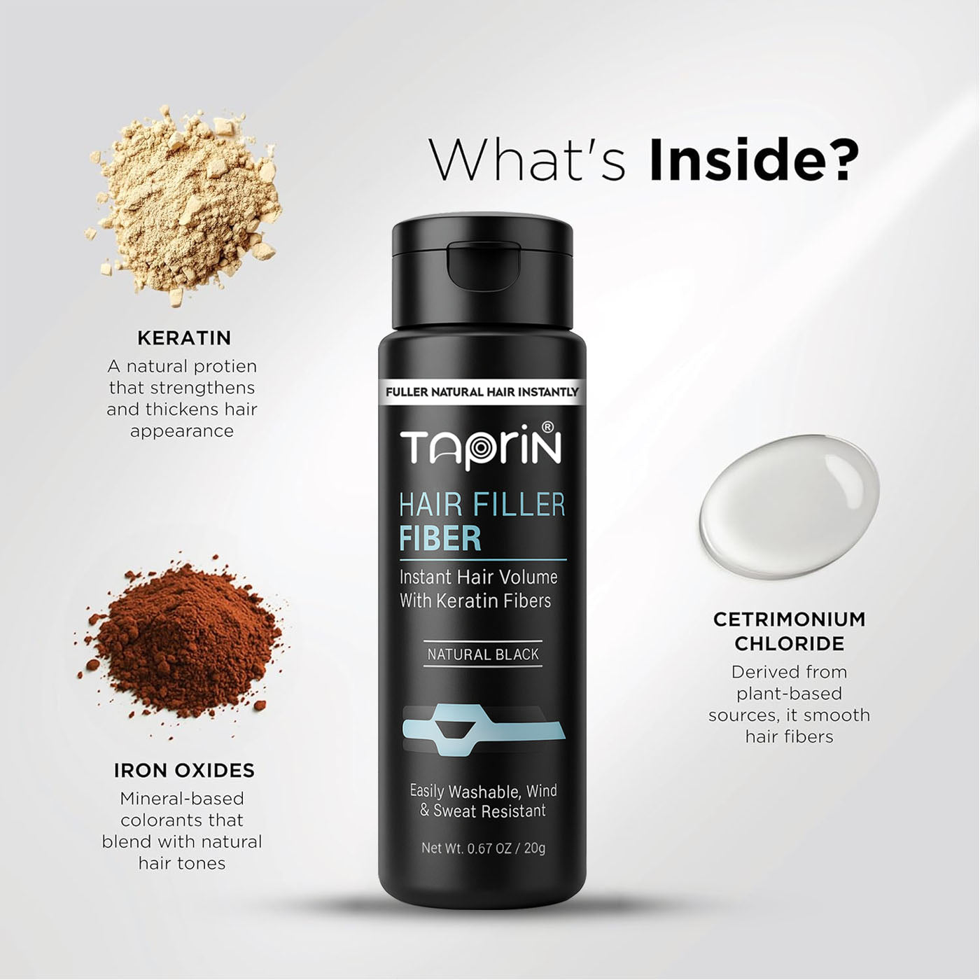 Taprin Hair Fiber with Fiber Hold Spray | Instant Keratin Hair Building Solution for Bald Spots & Thinning Hair – 20g + 100ml