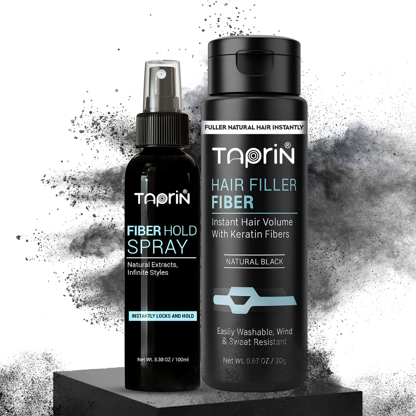 Taprin Hair Fiber with Fiber Hold Spray for Thinning Hair & Bald Spot Coverage – 20g + 100ml