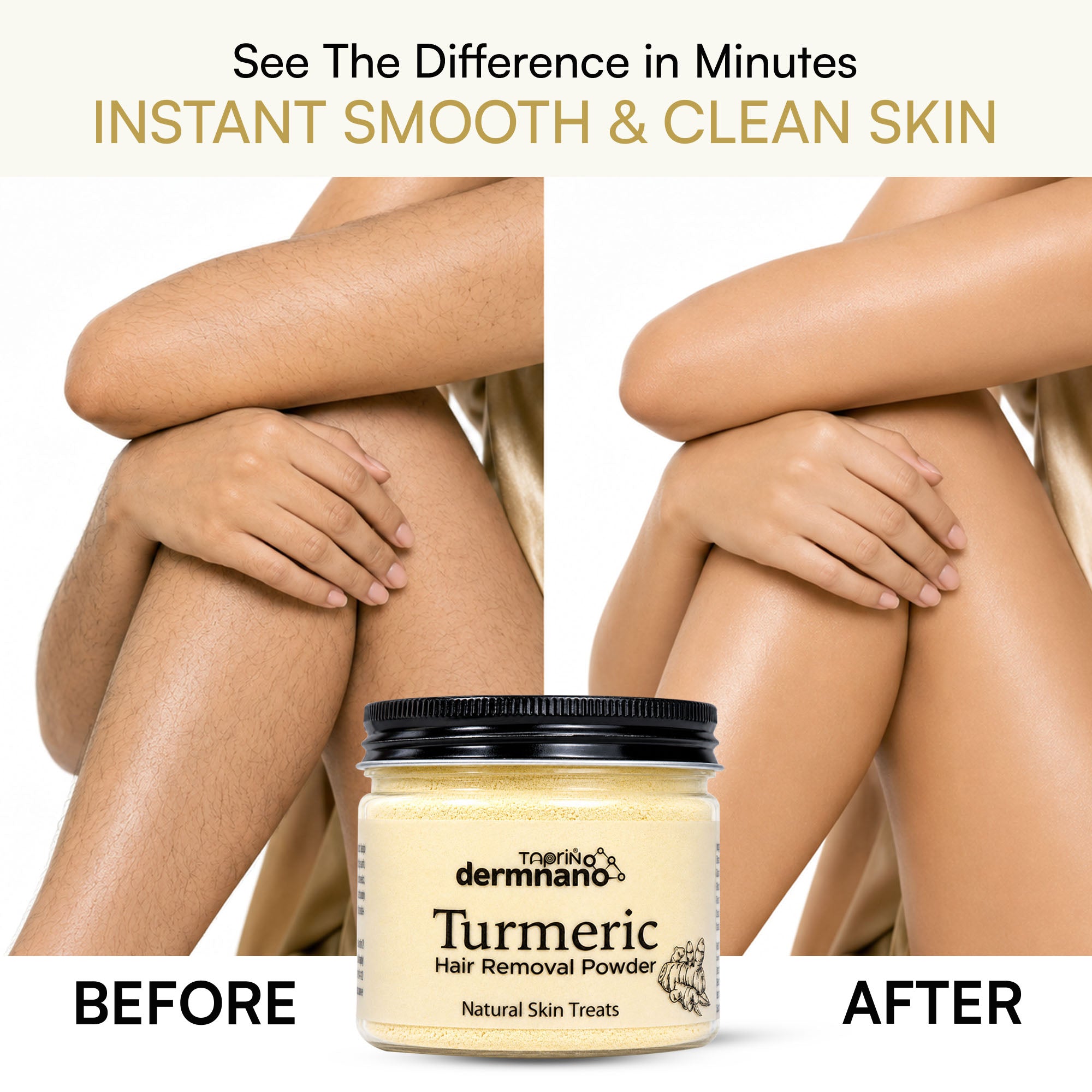 Taprin Dermnano Turmeric Body Hair Removal Powder | Herbal Hair Removal Powder for Smooth Looking Skin