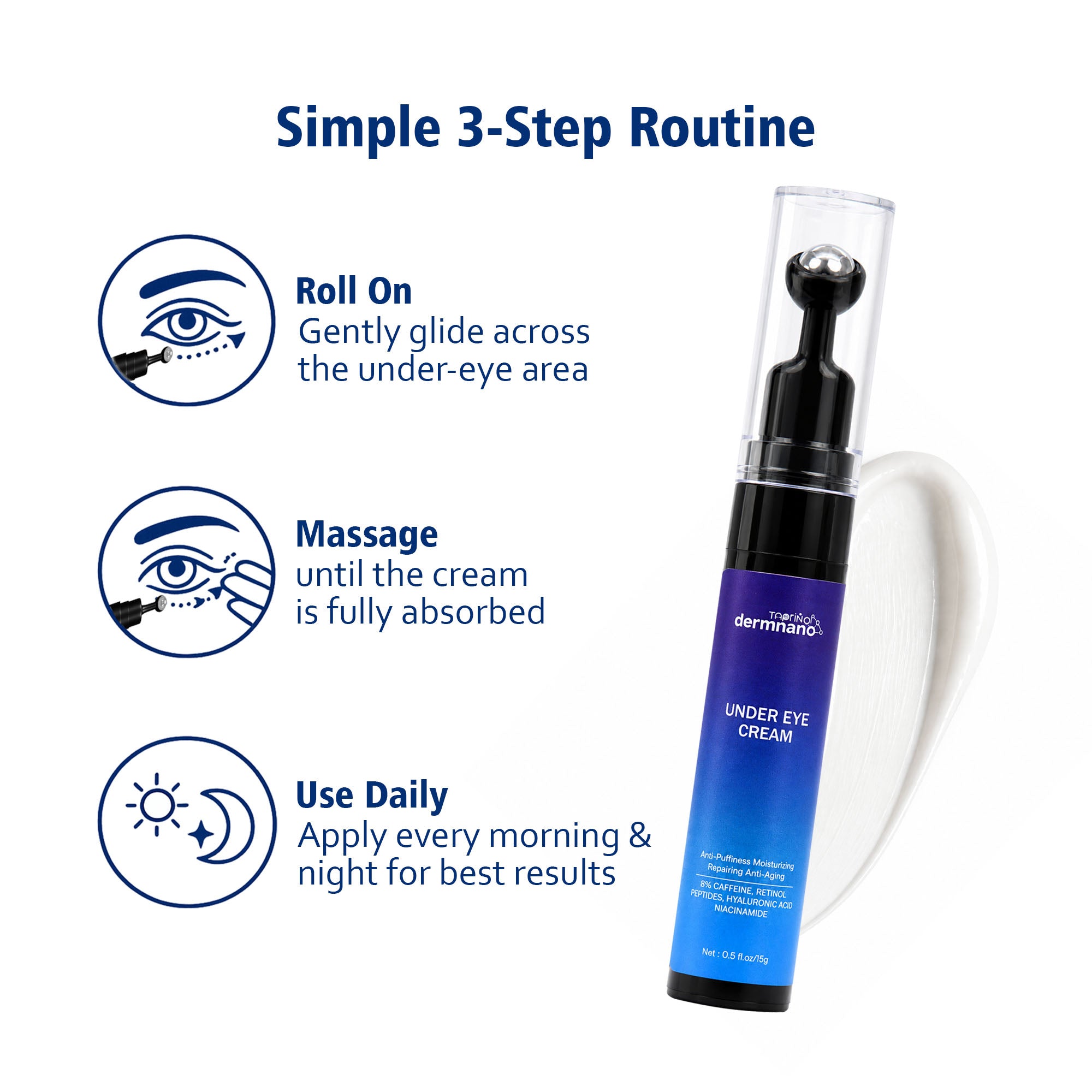 Under Eye Cream with Caffeine | Anti-Puffiness Hydrating Eye Cream with Retinol Peptides (15g)