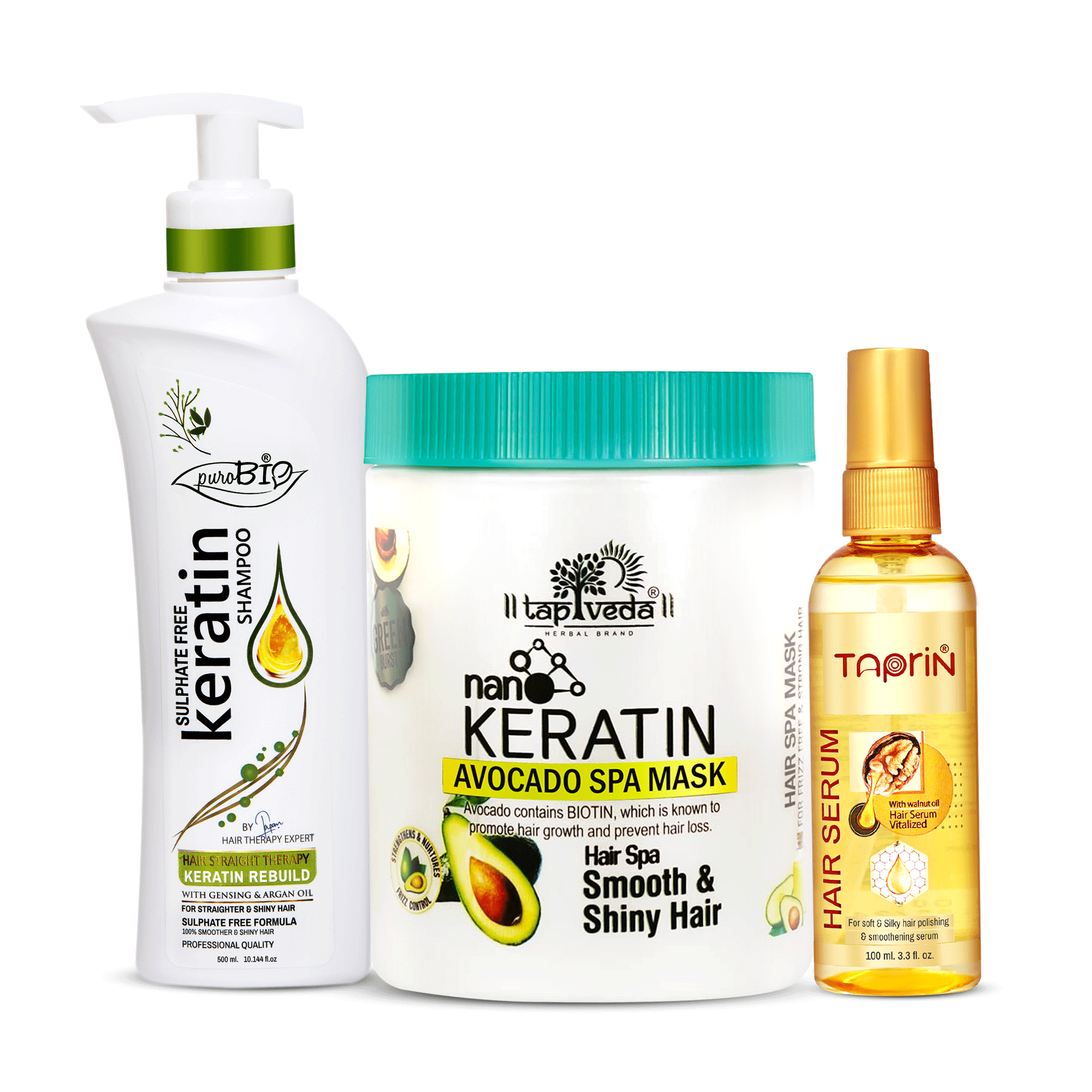 Perfect Hair Care Trio: Avocado Hair Mask, Hair Serum, & Keratin Shampoo Combo Pack