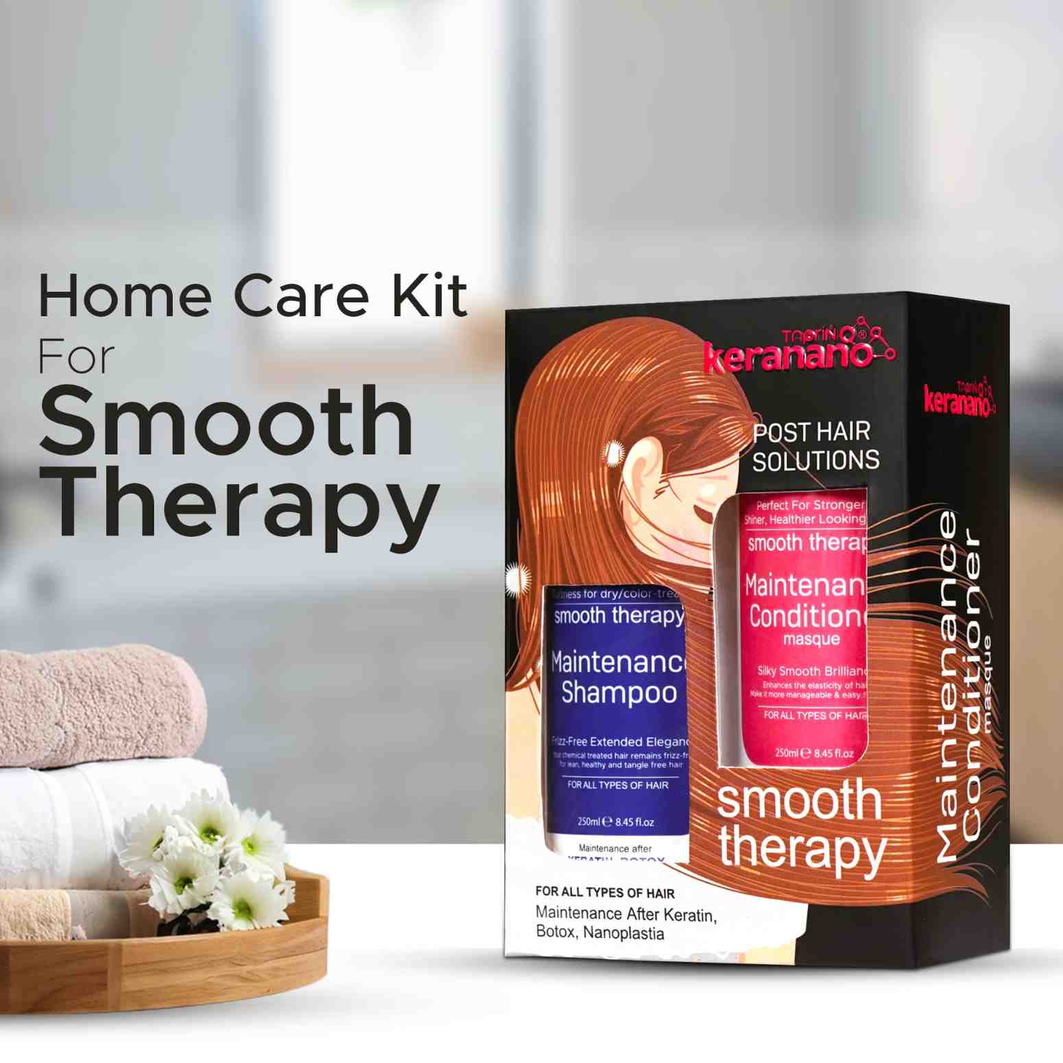Home care kit for smooth therapy and shiny, frizz free hair