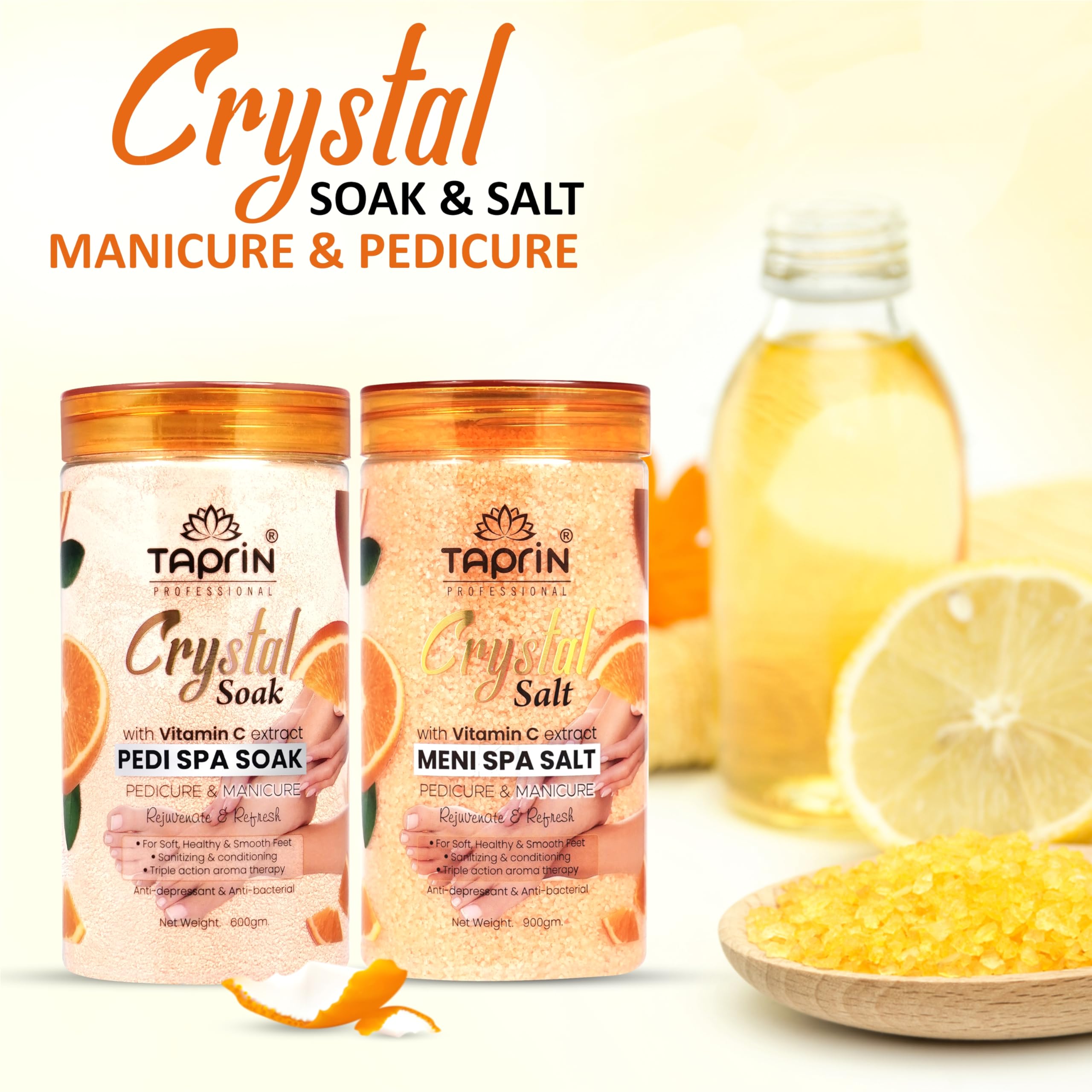 Taprin Vitamin C Soak Salt For Manicure Pedicure (600+900) g | For Soften and Moisturizes Hand & feet